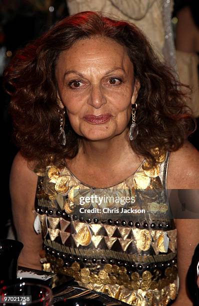 Diane von Furstenberg attends the Love Ball London at the Roundhouse on February 23, 2010 in London, England. The event, hosted by Russian model...