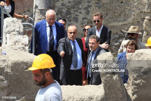 The Italian Minister of Culture Alberto Bonisoli with director Massimo Osanna visits The work site of new excavations in Regio V in the...