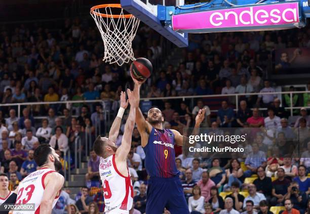 Adam Hanga and Marcelinho Huertas during the match between FC Barcelona and Baskonia corresponding to the semifinals of the Liga Endesa, on 08th June...