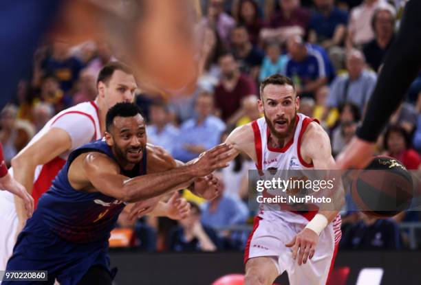 Adam Hanga and Marcelinho Huertas during the match between FC Barcelona and Baskonia corresponding to the semifinals of the Liga Endesa, on 08th June...