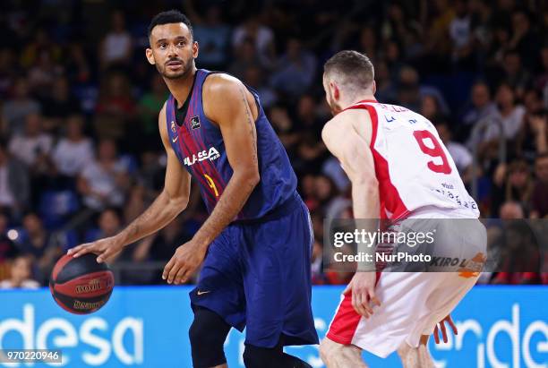 Adam Hanga and Marcelinho Huertas during the match between FC Barcelona and Baskonia corresponding to the semifinals of the Liga Endesa, on 08th June...