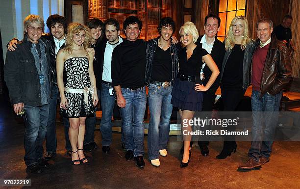 Republic Nashville's Jimmy Harnen, country group "Band Perry" members Neil Perry, Kimberly Perry and Reid Perry, CMT's Jay Frank, CEO/President Big...
