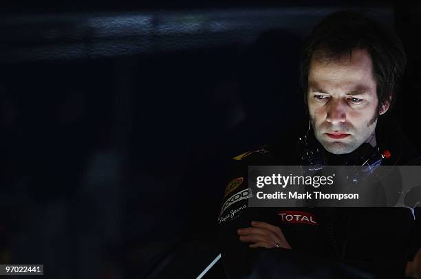 Ciaron Pilbeam, Race Engineer for Mark Webber of Australia and Red Bull Racing is seen during a filming day prior to Formula One winter testing at...