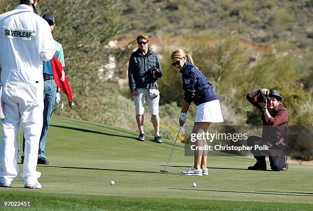 Personality Lauren "Lo" Bosworth golfs at Oakley's "Learn To Ride" Golf at Silverleaf on February 23, 2010 in Scottsdale, Arizona.