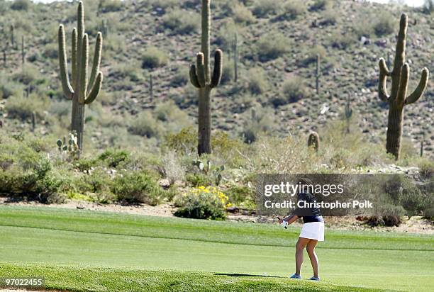 Personality Lauren "Lo" Bosworth golfs at Oakley's "Learn To Ride" Golf at Silverleaf on February 23, 2010 in Scottsdale, Arizona.