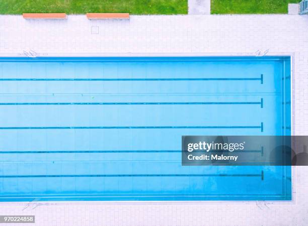 swimming pool. directly above aerial view, drone perspective. summer - water surface line stock pictures, royalty-free photos & images