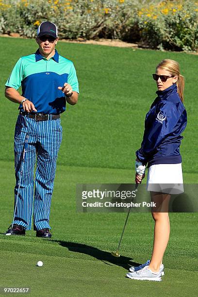 Professional golfer Ricky Barnes and TV personality Lauren "Lo" Bosworth golf at Oakley's "Learn To Ride" Golf at Silverleaf on February 23, 2010 in...