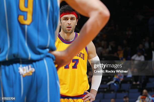 Vladimir Radmanovic of the Golden State Warriors looks on during the game against the New Orleans Hornets at Oracle Arena on January 27, 2010 in...