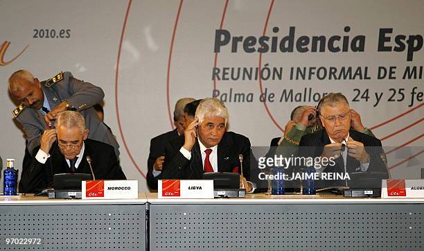 Morocco's National Defence delegate Abderrahmane Sbai , Libya's Defence Minister delegate Mahamoud Aahmed and Argelia's General Secretary Ahmed...