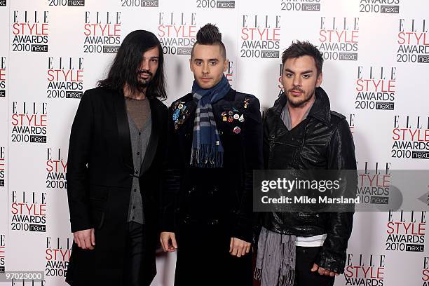 Jared Leto and 30 Seconds To Mars arrives for the ELLE Style Awards 2010 at the Grand Connaught Rooms on February 22, 2010 in London, England.