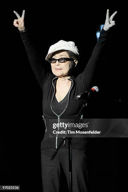 Yoko Ono of Yoko Ono and The Plastic Ono Band performs as part of the Noise Pop 2010 Festival at The Fox Theater on February 23, 2010 in Oakland,...