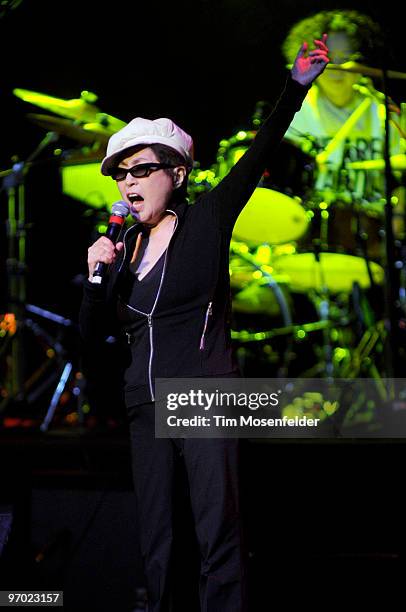 Yoko Ono of Yoko Ono and The Plastic Ono Band performs as part of the Noise Pop 2010 Festival at The Fox Theater on February 23, 2010 in Oakland,...