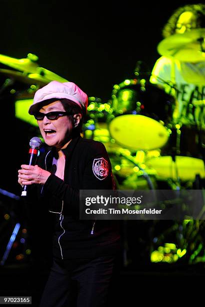 Yoko Ono of Yoko Ono and The Plastic Ono Band performs as part of the Noise Pop 2010 Festival at The Fox Theater on February 23, 2010 in Oakland,...