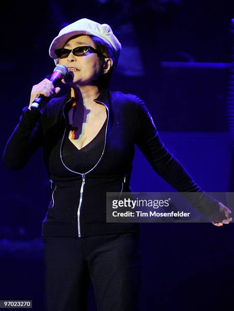 Yoko Ono of Yoko Ono and The Plastic Ono Band performs as part of the Noise Pop 2010 Festival at The Fox Theater on February 23, 2010 in Oakland,...