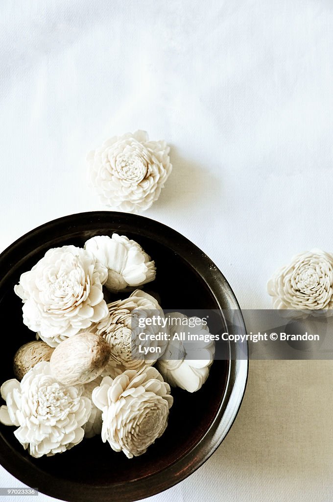 White flowers on bowl