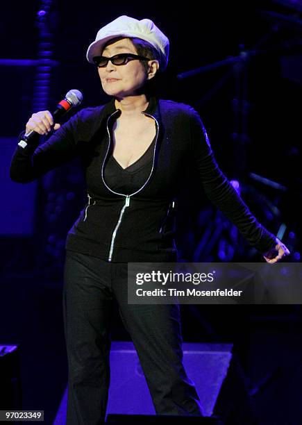 Yoko Ono of Yoko Ono and The Plastic Ono Band performs as part of the Noise Pop 2010 Festival at The Fox Theater on February 23, 2010 in Oakland,...