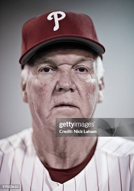 Manager, Charlie Manuel of the Philadelphia Phillies poses for a photo during Spring Training Media Photo Day at Bright House Networks Field on...