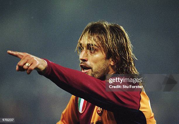 Gabriel Batistuta of AS Roma in action during the UEFA Champions League Group B match against Liverpool played at the Stadio Olimpico, in Rome,...