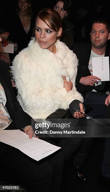 Billy Piper poses on the front row at the Wintle show for London Fashion Week Autumn/Winter 2010 at Somerset House on February 24, 2010 in London,...