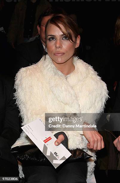 Billy Piper poses on the front row at the Wintle show for London Fashion Week Autumn/Winter 2010 at Somerset House on February 24, 2010 in London,...