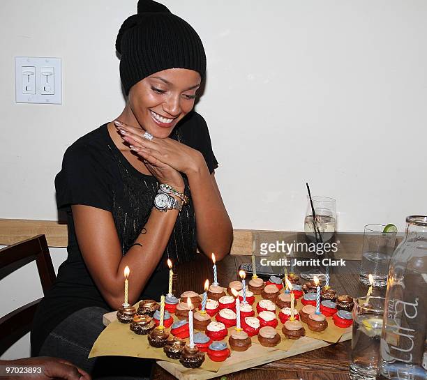 Model Selita Ebanks attends her surprise birthday party at Lollipop Brunches at Scuderia on February 21, 2010 in New York City.