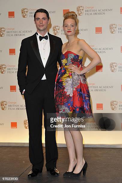 Matthew Goode and Romola Garai pose in the awards room during the The Orange British Academy Film Awards 2010, at The Royal Opera House on February...