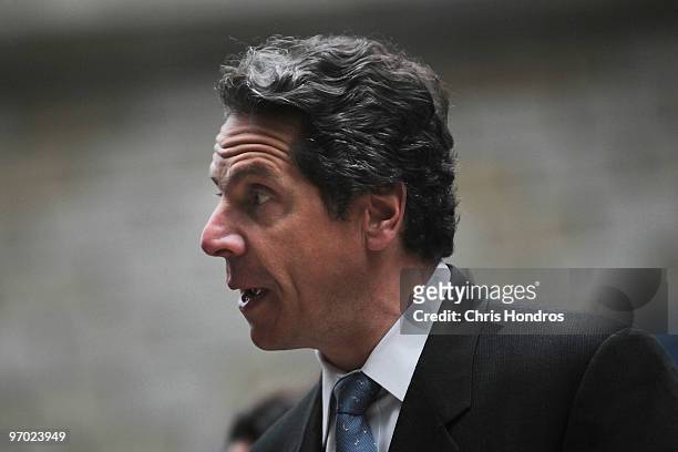 New York Attorney General Andrew Cuomo speaks during a press conference about recalled Toyota cars February 24, 2010 in New York City. Cuomo, thought...