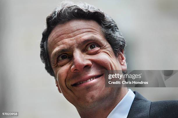 New York Attorney General Andrew Cuomo smiles during a press conference about recalled Toyota cars February 24, 2010 in New York City. Cuomo, thought...