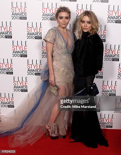 Mary Kate and Ashley Olsen arrive for the ELLE Style Awards 2010 at the Grand Connaught Rooms on February 22, 2010 in London, England.