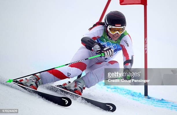Elisabeth Goergl of Austria competes during the Ladies Giant Slalom first run on day 13 of the Vancouver 2010 Winter Olympics at Whistler Creekside...