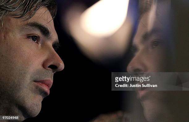 Google co-founder Larry Page looks on during a product launch on February 24, 2010 at the eBay headquarters in San Jose, California. Bloom Energy, a...