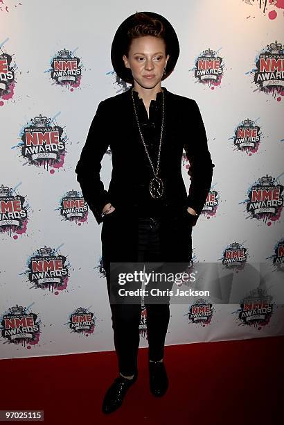 Singer Elly Jackson of La Roux arrives at the Shockwaves NME Awards 2010 at Brixton Academy on February 24, 2010 in London, England.