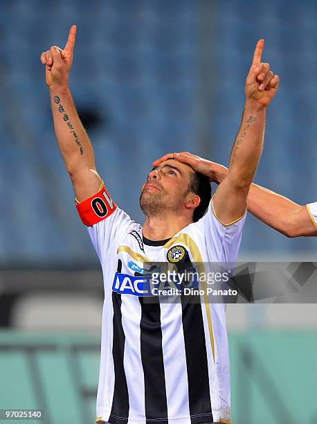 Antonio Di Natale of Udinese celebrates after scoring his team's second goal during the Serie A match between Udinese Calcio and Cagliari Calcio at...
