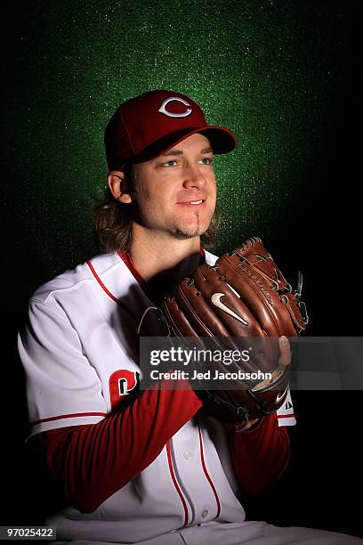 Bronson Arroyo of the Cincinnati Reds poses during media photo day on February 24, 2010 at the Cincinnati Reds Player Development Complex in...