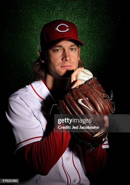 Bronson Arroyo of the Cincinnati Reds poses during media photo day on February 24, 2010 at the Cincinnati Reds Player Development Complex in...