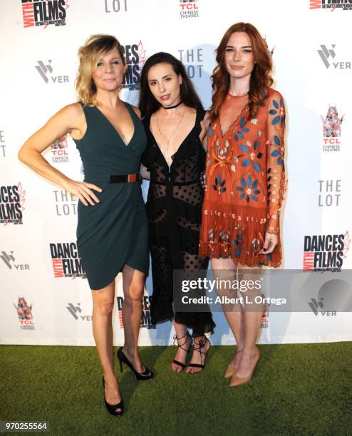 Actress Gigi Edgley, writer Sarah Goldberger and actress Chloe Dykstra arrive for the 2018 Dances With Films Festival - Premiere Of "Diminuendo" held...