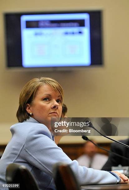 Angela Braly, chief executive officer of WellPoint Inc., testifies at a House Energy and Commerce subcommittee hearing in Washington, D.C., U.S., on...