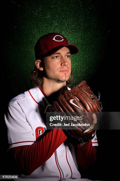 Bronson Arroyo of the Cincinnati Reds poses during media photo day on February 24, 2010 at the Cincinnati Reds Player Development Complex in...