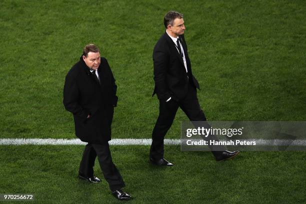 All Blacks coach Steve Hansen looks on before the International Test match between the New Zealand All Blacks and France at Eden Park on June 9, 2018...