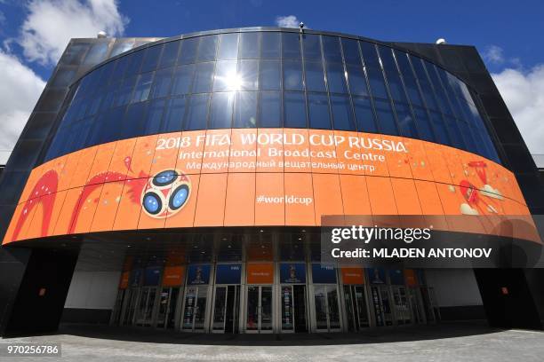 View of the 2018 FIFA World Cup Russia International Broadcast Centre at Moscow's Crocus Expo International Exhibition Center on June 9, 2018.