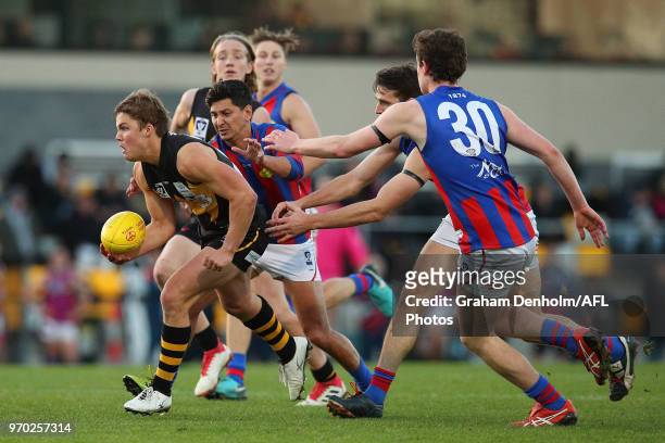 Brenton Rees of Werribee in action during the round 10 VFL match between Werribee and Port Melbourne at Avalon Airport Oval on June 9, 2018 in...