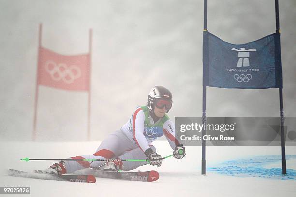 Kathrin Zettel of Austria competes during the Ladies Giant Slalom first run on day 13 of the Vancouver 2010 Winter Olympics at Whistler Creekside on...