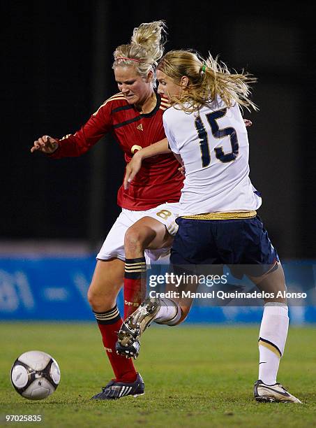 Ilka Pedersen of Germany and Lowtney Verloo of USA battle for the ball during the Women's international friendly match between Germany and USA on...