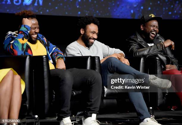 Executive producer Stephen Glover, creator/executive producer/writer/director/actor Donald Glover and actor Brian Tryee Henry speak onstage at FX's...