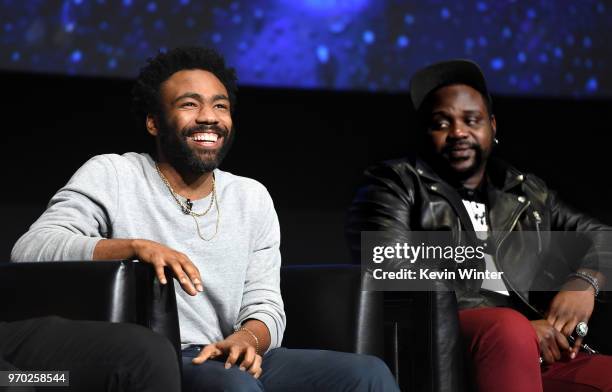 Creator/executive producer/writer/director/actor Donald Glover and actor Brian Tyree Henry speak onstage at FX's "Atlanta Robbin' Season" FYC Event...