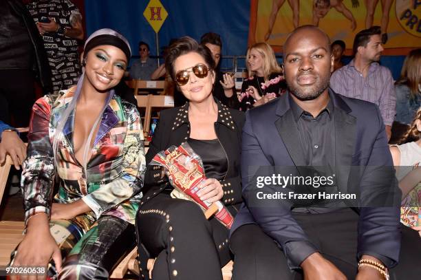 Justine Skye, Kris Jenner, and Corey Gamble attend the Moschino Spring/Summer 19 Menswear and Women's Resort Collection at Los Angeles Equestrian...