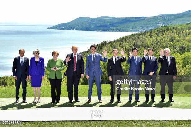 European Council President Donald Tusk, British Prime Minister Theresa May, German Chancellor Angela Merkel, U.S. President Donald Trump, Canadian...