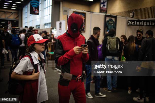 Cosplayers attend the 2018 ComicCon at Corferias in Bogota, Colombia on June 08, 2018. ComicCon Colombia arrives to Bogota as one of the most...