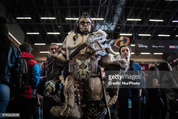 Cosplayers attend the 2018 ComicCon at Corferias in Bogota, Colombia on June 08, 2018. ComicCon Colombia arrives to Bogota as one of the most...