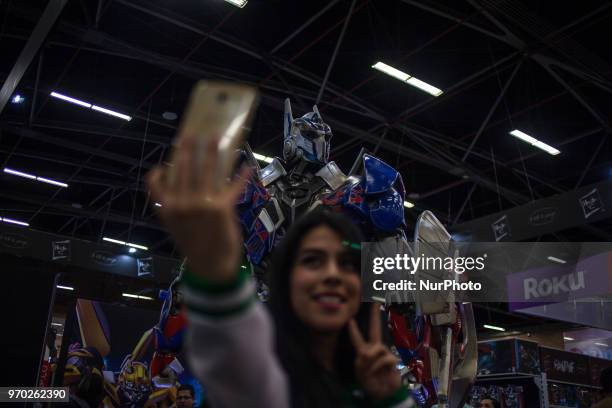 Cosplayers attend the 2018 ComicCon at Corferias in Bogota, Colombia on June 08, 2018. ComicCon Colombia arrives to Bogota as one of the most...